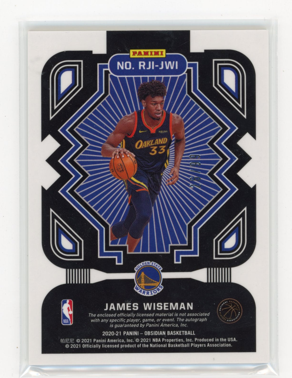 2020-21 Panini Obsidian James Wiseman #RJI-JWI Rookie Jersey Ink #/99