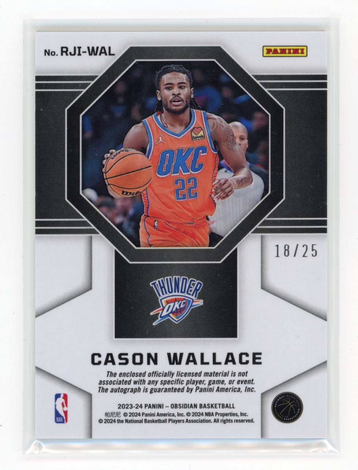 2023-24 Panini Obsidian Cason Wallace #RJI-WAL Rookie Jersey Ink /25