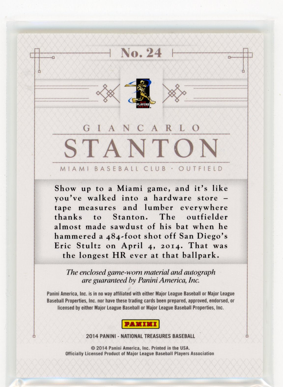 2014 Panini National Treasures Giancarlo Stanton #24 Silhouette Autographs #/49