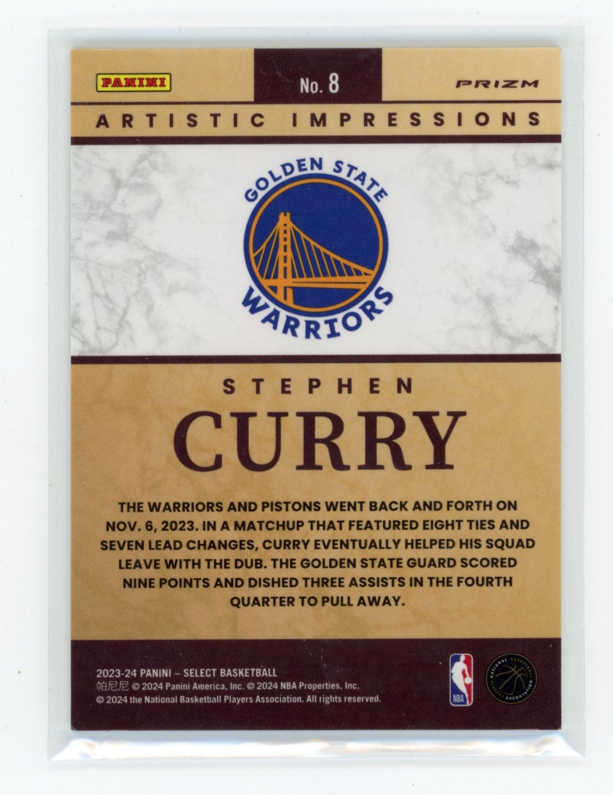 2023-24 Panini Select Stephen Curry #8 Artistic Selections Golden State Warriors