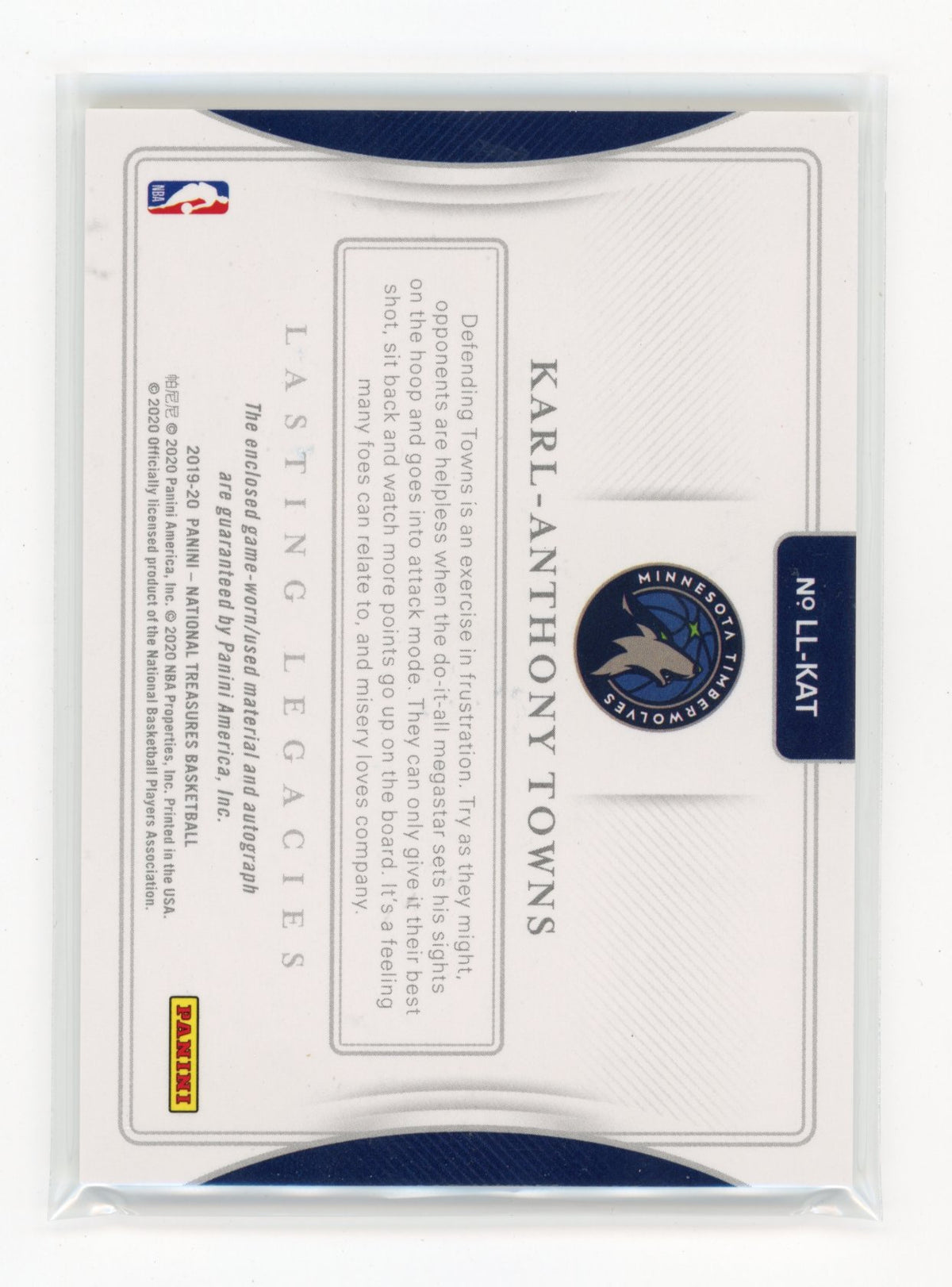 2019-20 Panini National Treasures Karl-Anthony Towns Lasting Legacies #/25