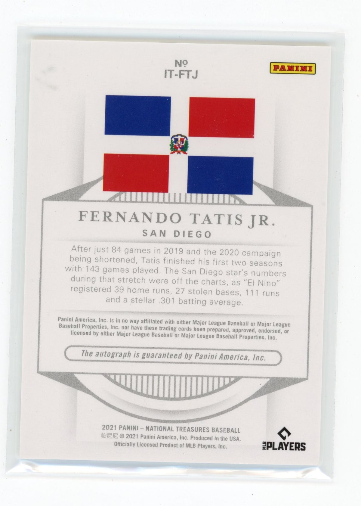 2021 Panini National Treasures Fernando Tatis Jr. International Treasures /99