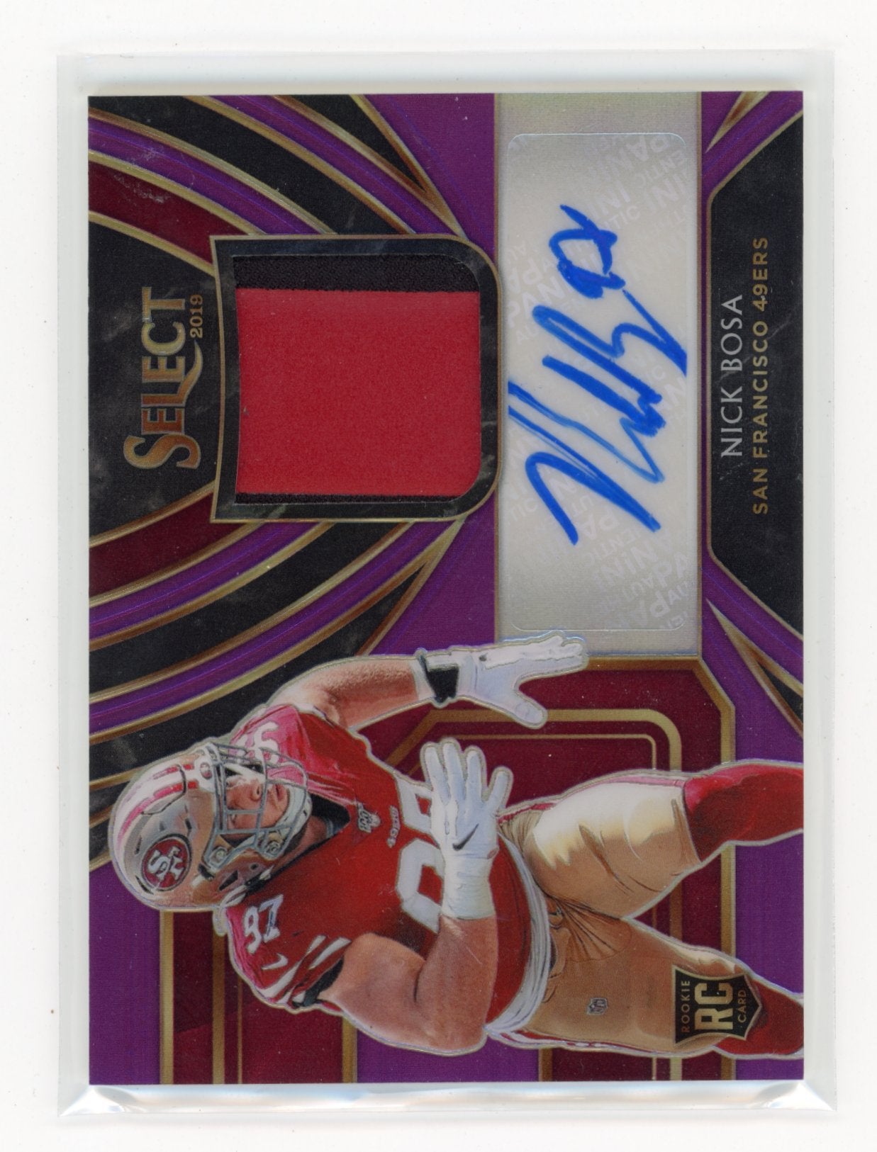 2019 Panini Select Nick Bosa #RM-NB Rookie Signature Memorabilia Purple /25