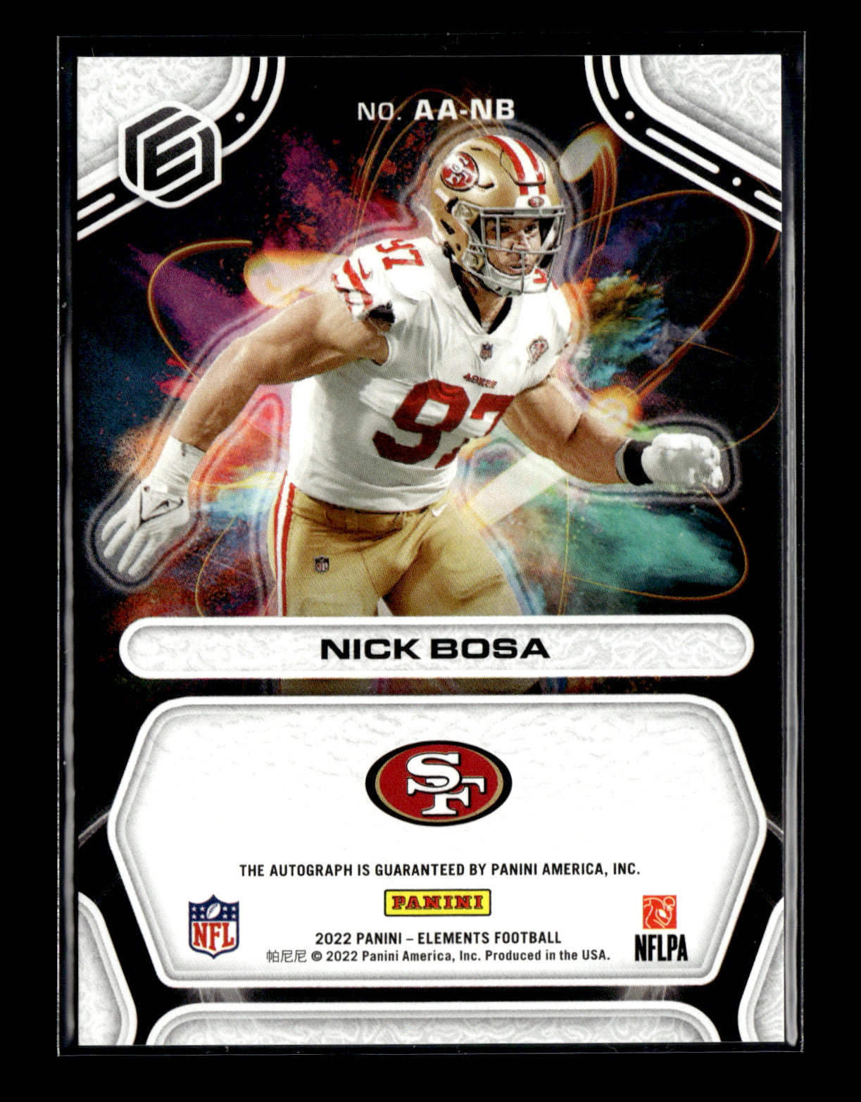 2022 Panini Elements Nick Bosa #AA-NB Atomic Autographs #/20 San Francisco 49ers