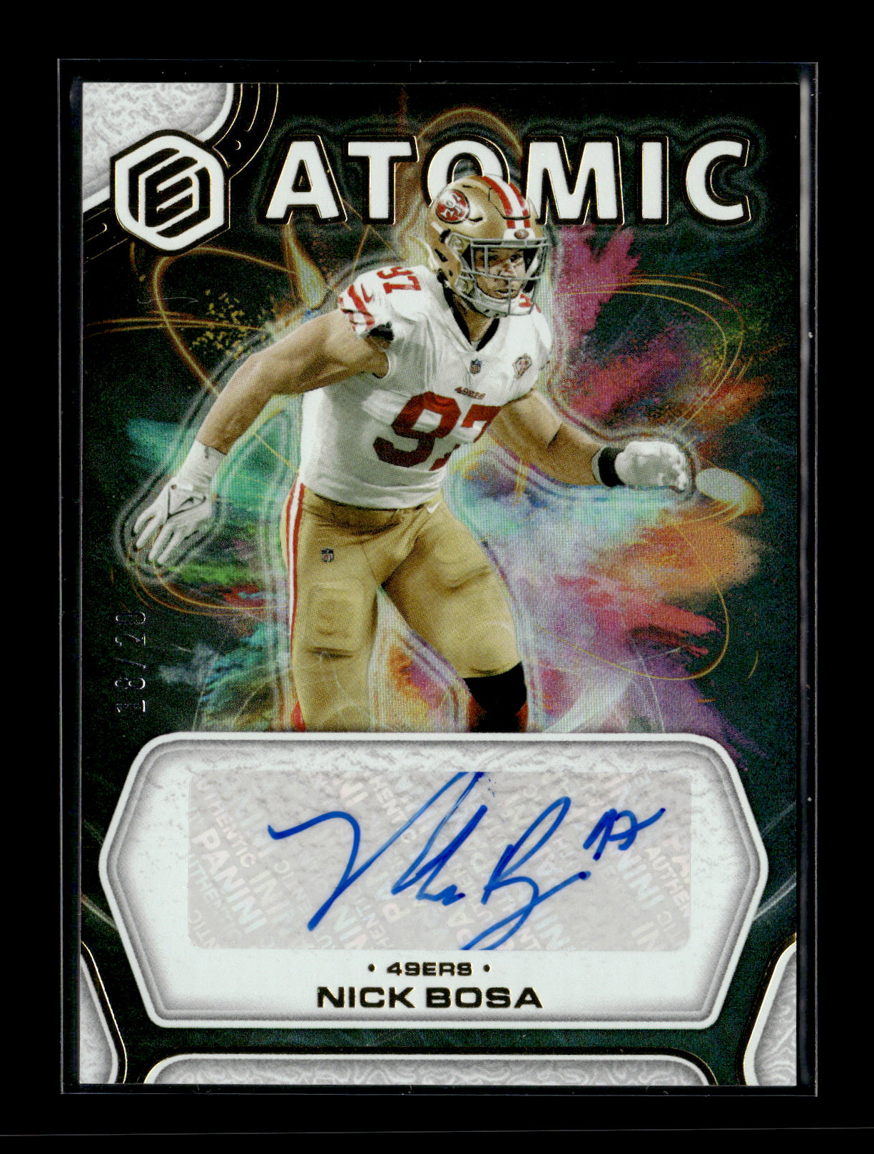 2022 Panini Elements Nick Bosa #AA-NB Atomic Autographs #/20 San Francisco 49ers