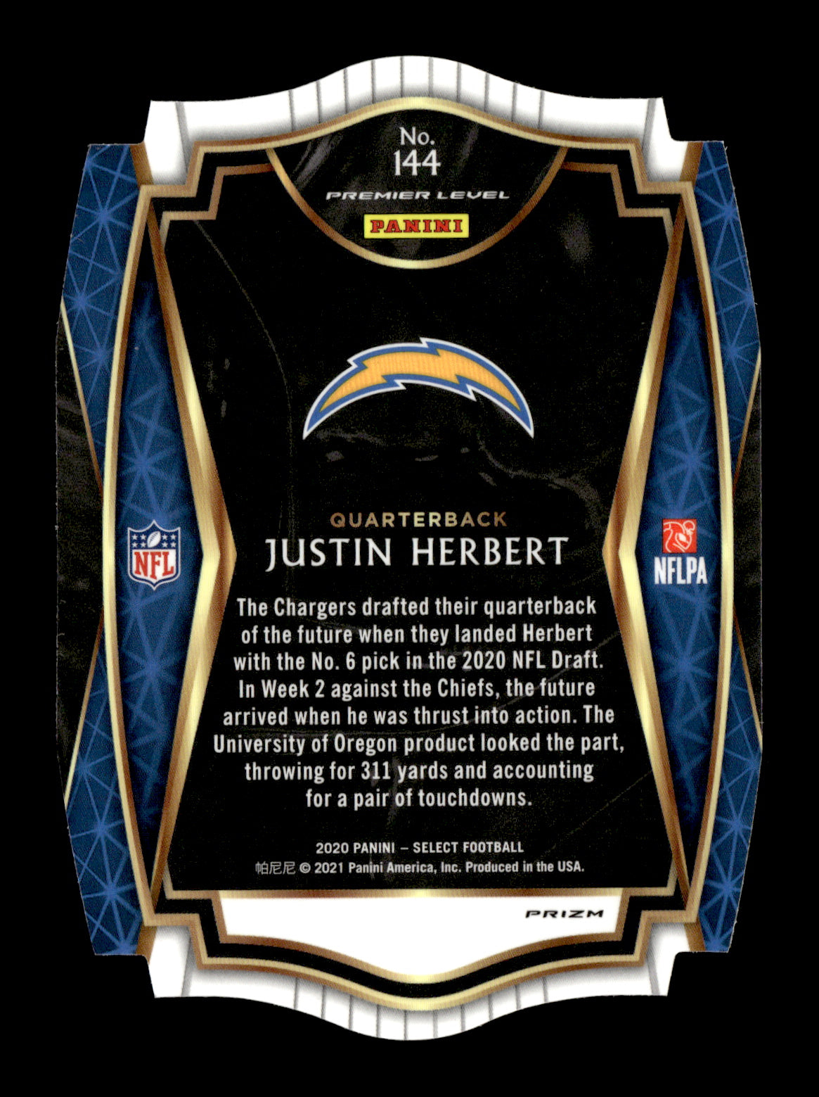 2020 Panini Select Justin Herbert #144 Red Prizm Die Cut Los Angeles Chargers