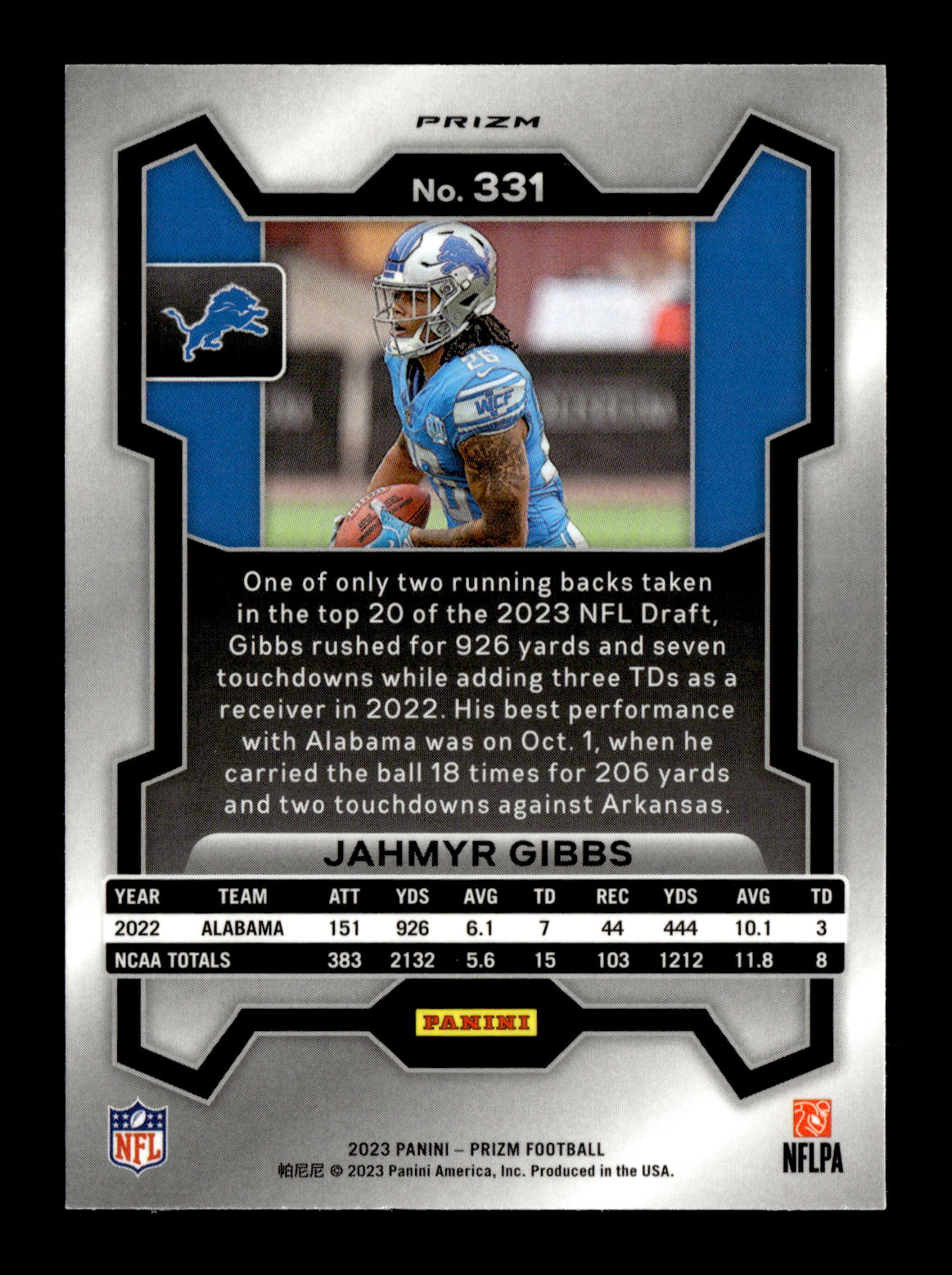 2023 Panini Prizm Jahmyr Gibbs #331 Silver Detroit Lions