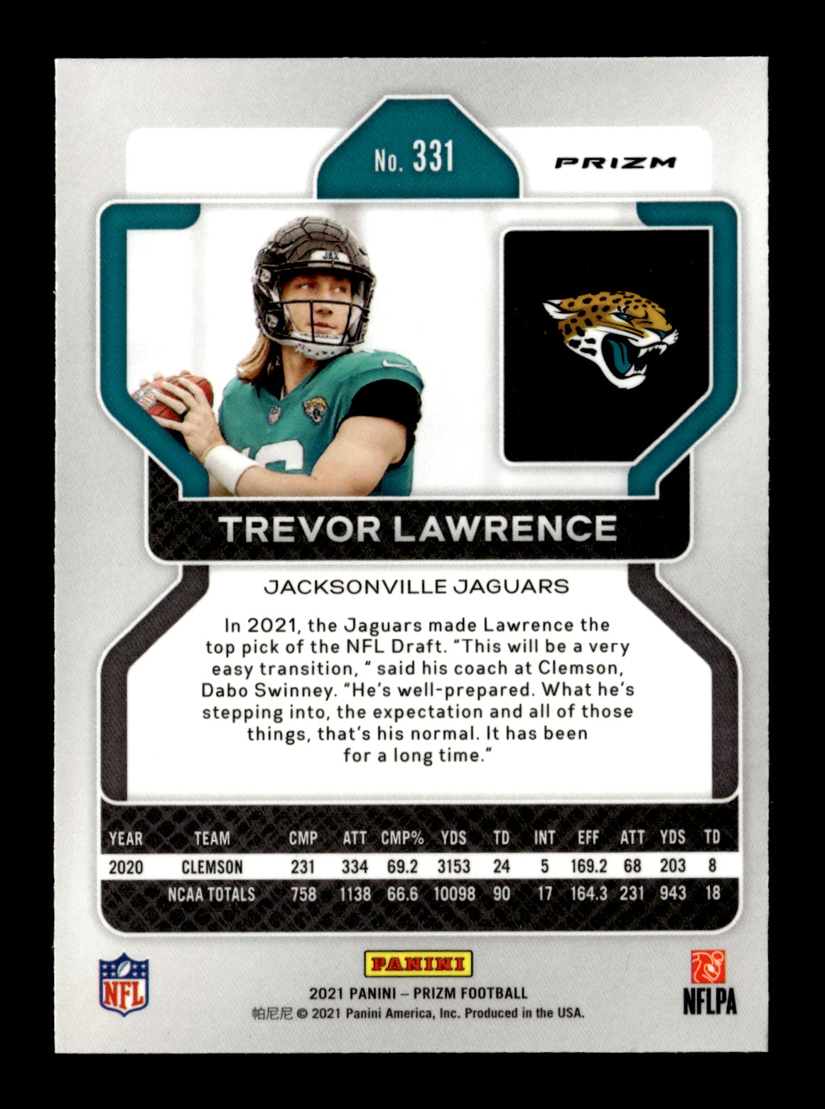 2021 Panini Prizm Trevor Lawrence #331 Red Ice Jacksonville Jaguars