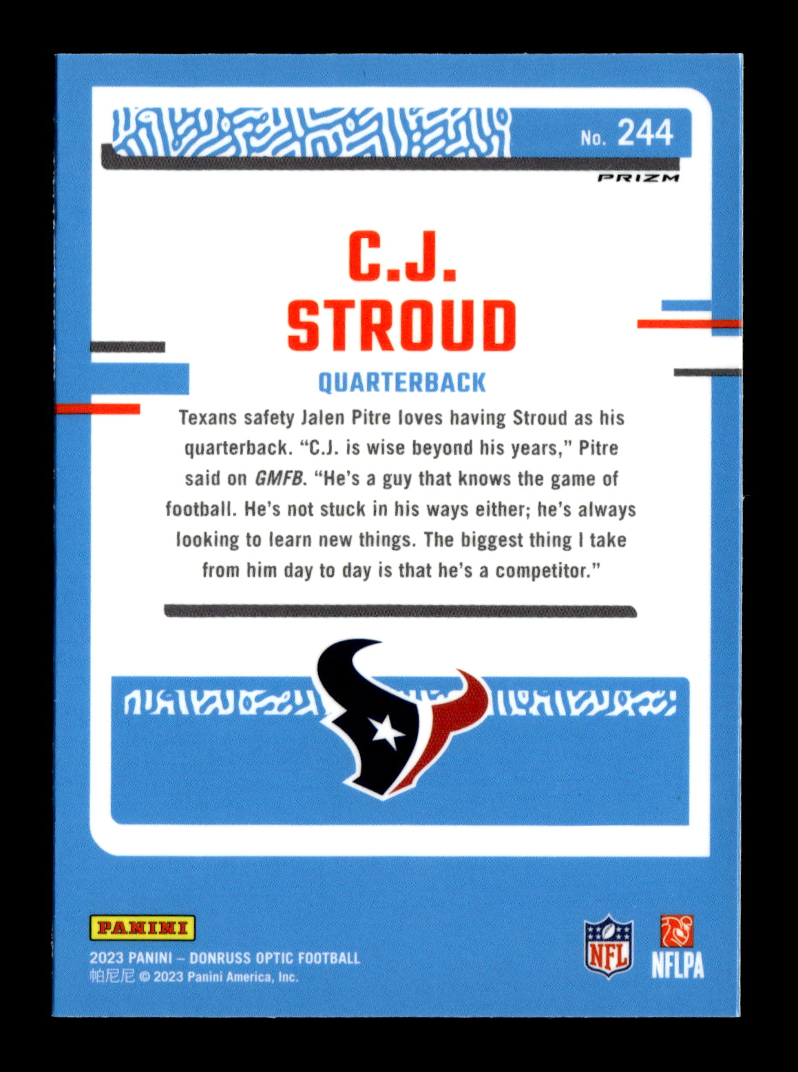 2023 Donruss Optic C.J. Stroud #244 Blue Hyper Houston Texans