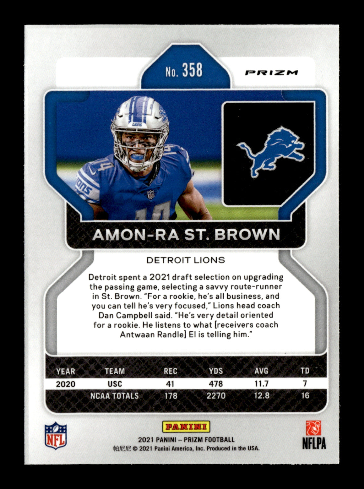 2021 Panini Prizm Amon-Ra St. Brown #358 Lazer Detroit Lions
