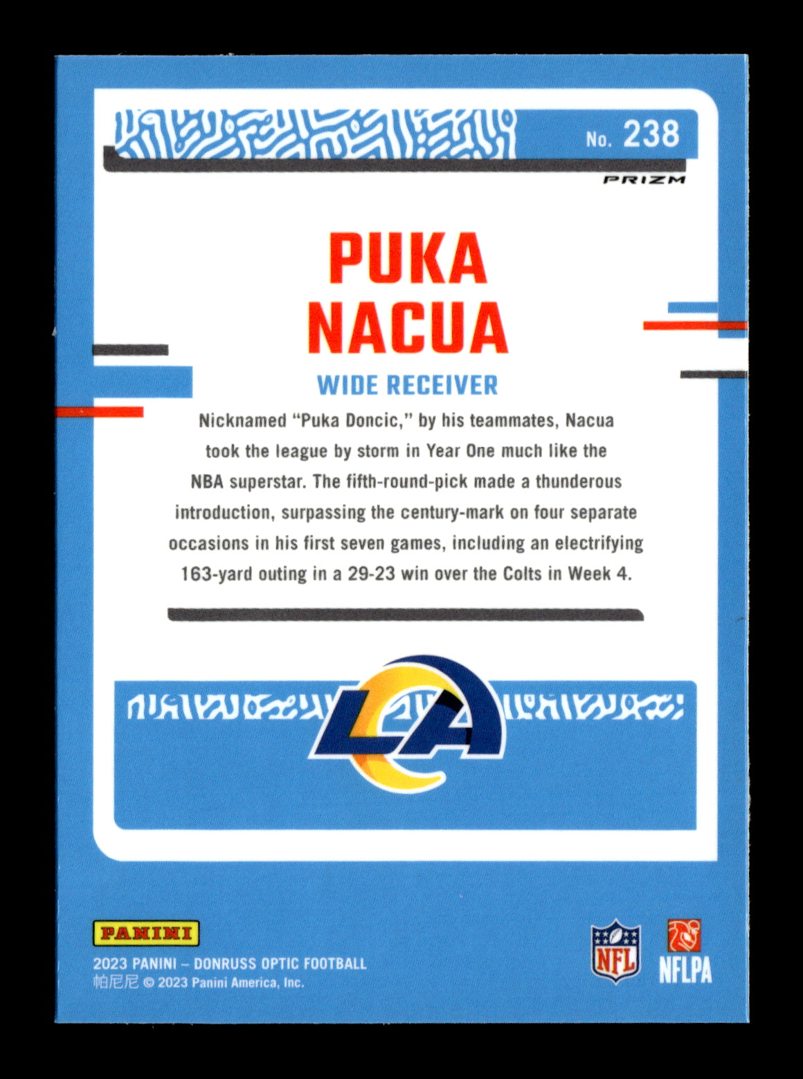 2023 Donruss Optic Puka Nacua #238 Stars Los Angeles Rams