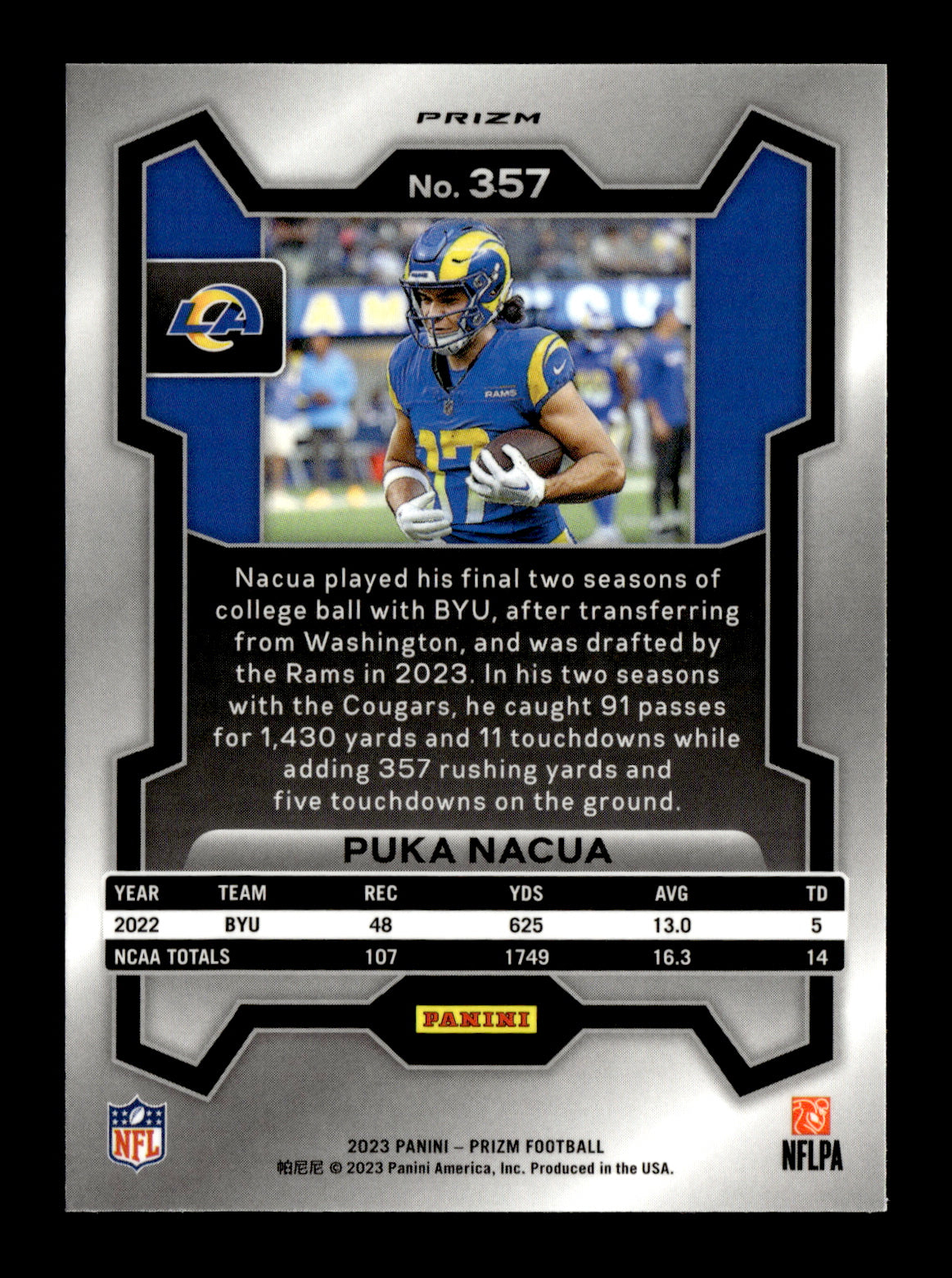 2023 Panini Prizm Puka Nacua #357 Orange Ice Los Angeles Rams