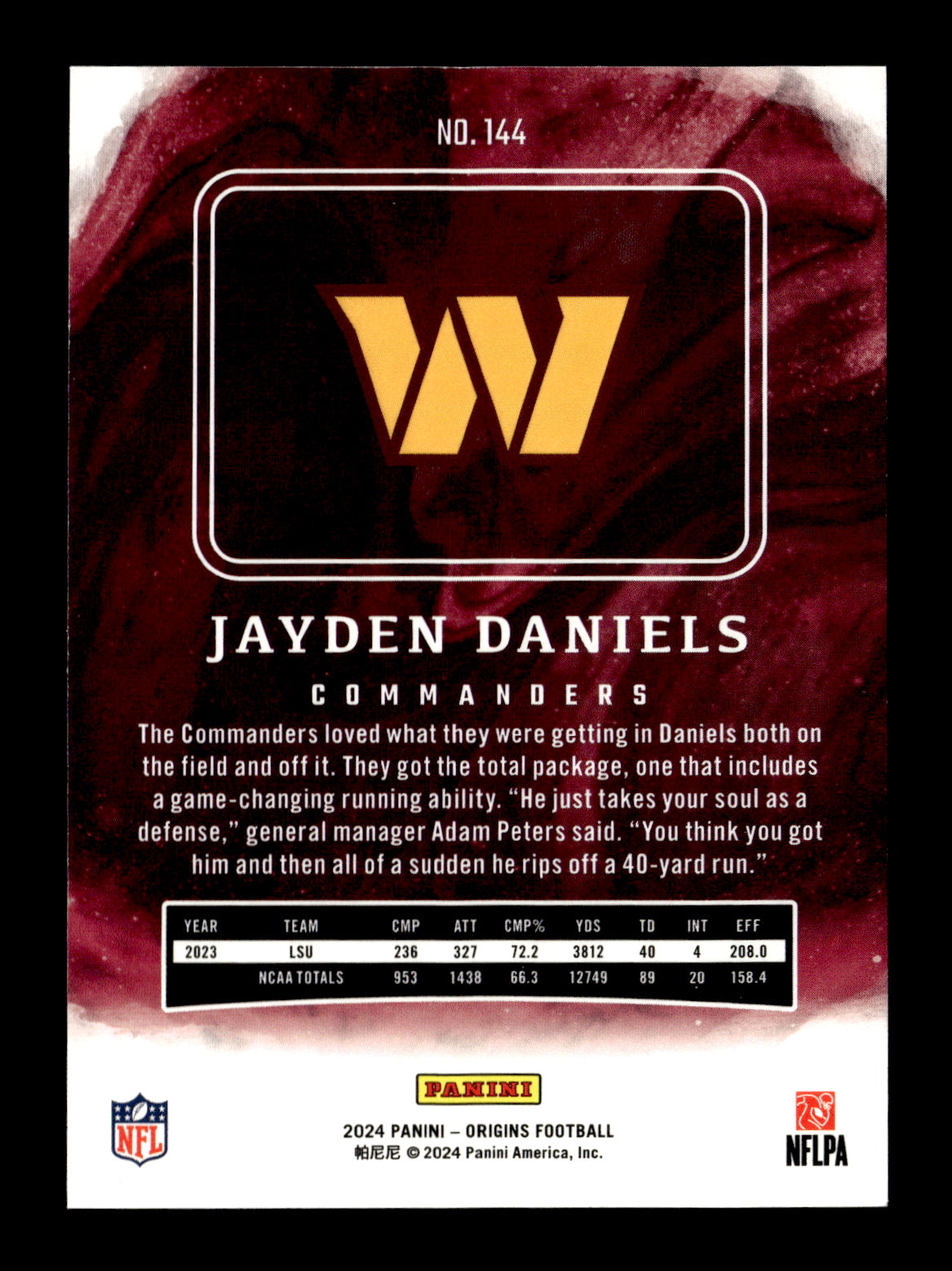 2024 Panini Origins Jayden Daniels #144 Washington Commanders