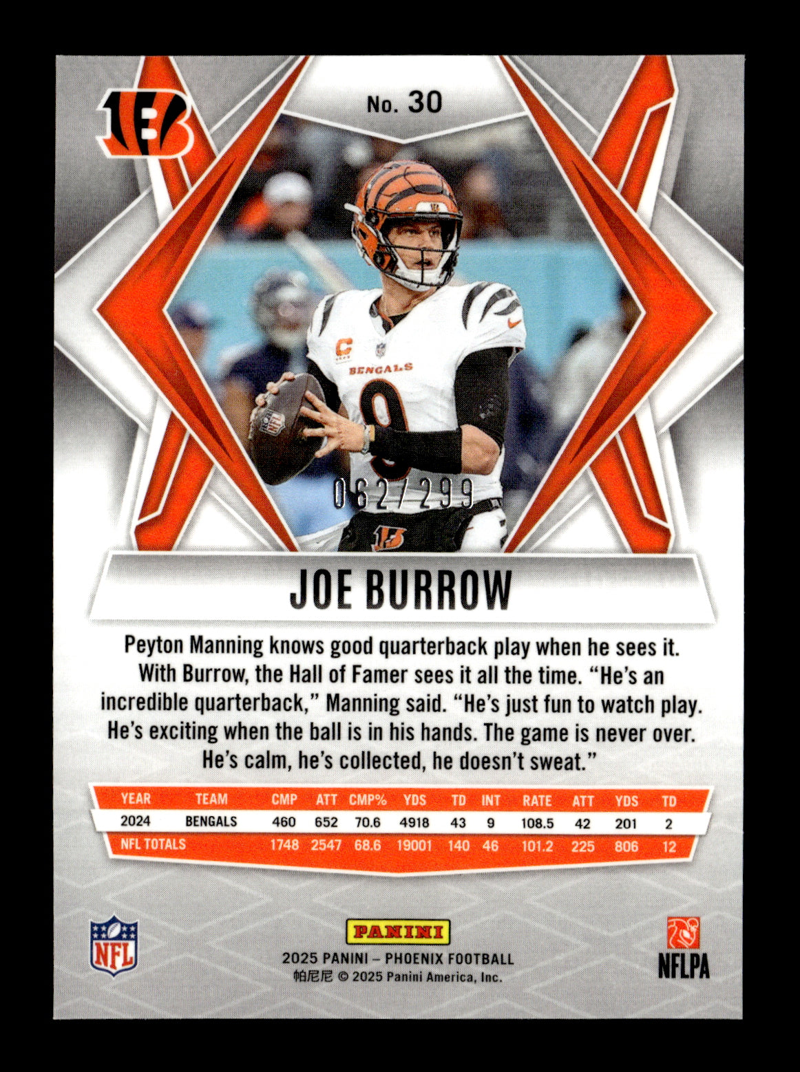 2025 Panini Phoenix Joe Burrow #30 Pink Prizm Cincinnati Bengals