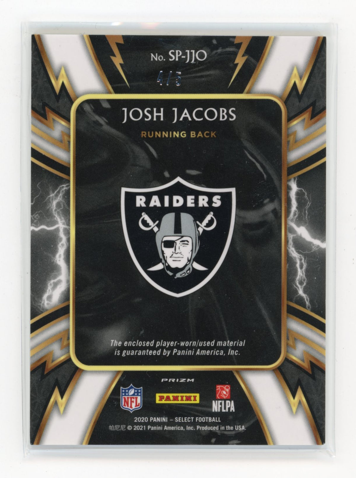 2020 Panini Select Josh Jacobs #SP-JJO Sparks Green Prizm #/5 Las Vegas Raiders