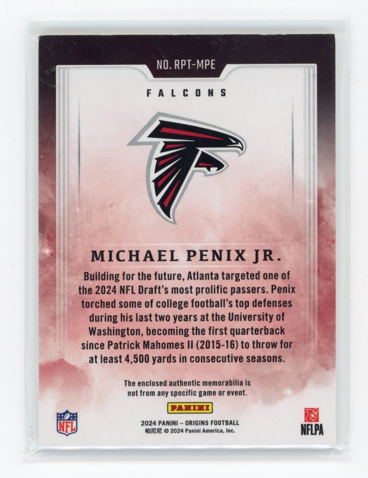 2024 Panini Origins Michael Penix Jr. #RPT-MPE Rookie Patches Blue #/49