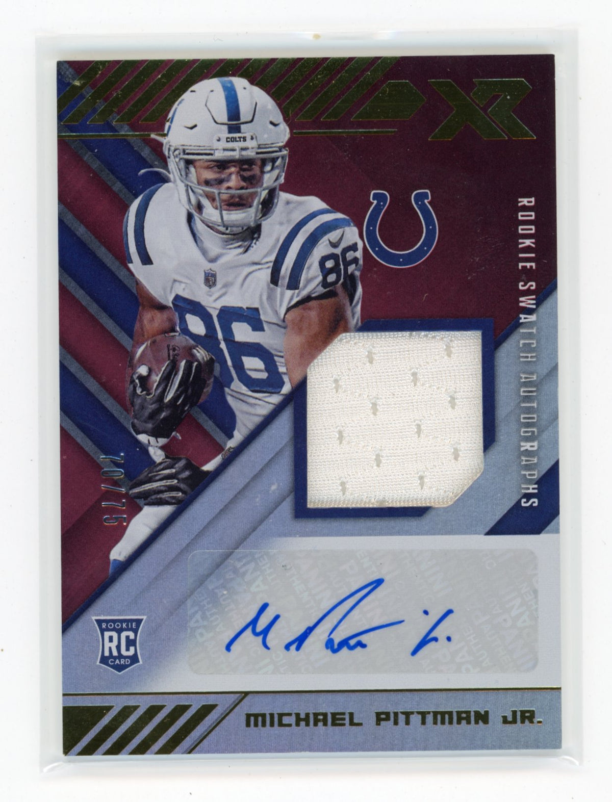 2020 Panini XR Michael Pittman Jr. #RSA-MP Rookie Swatch Autographs Red #/75
