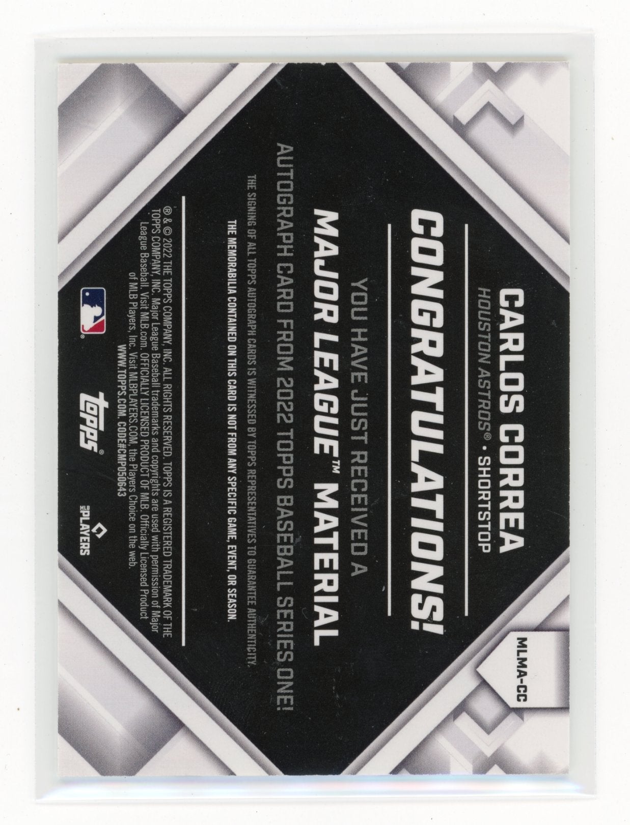 2022 Topps Carlos Correa #MLMA-CC Major League Material Autographs /50