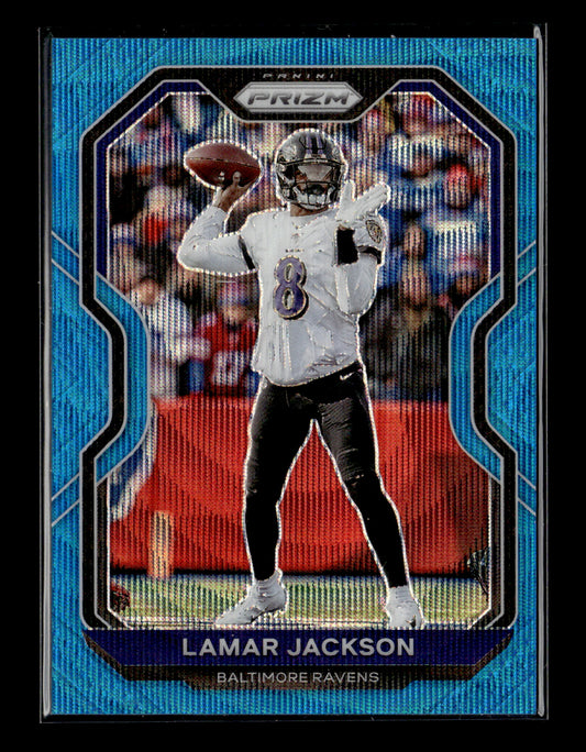 2020 Panini Prizm Lamar Jackson #37 Prizm Blue Wave #/199 Baltimore Ravens