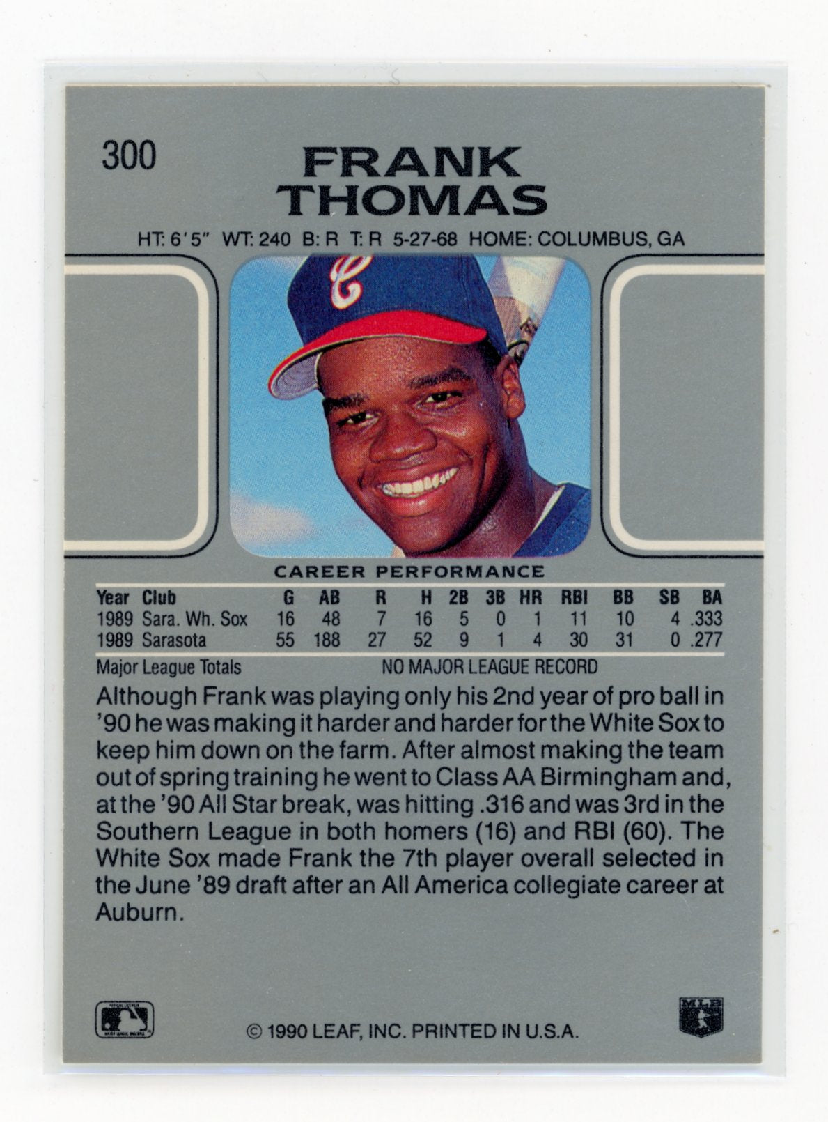 1990 Leaf Frank Thomas #300 Chicago White Sox