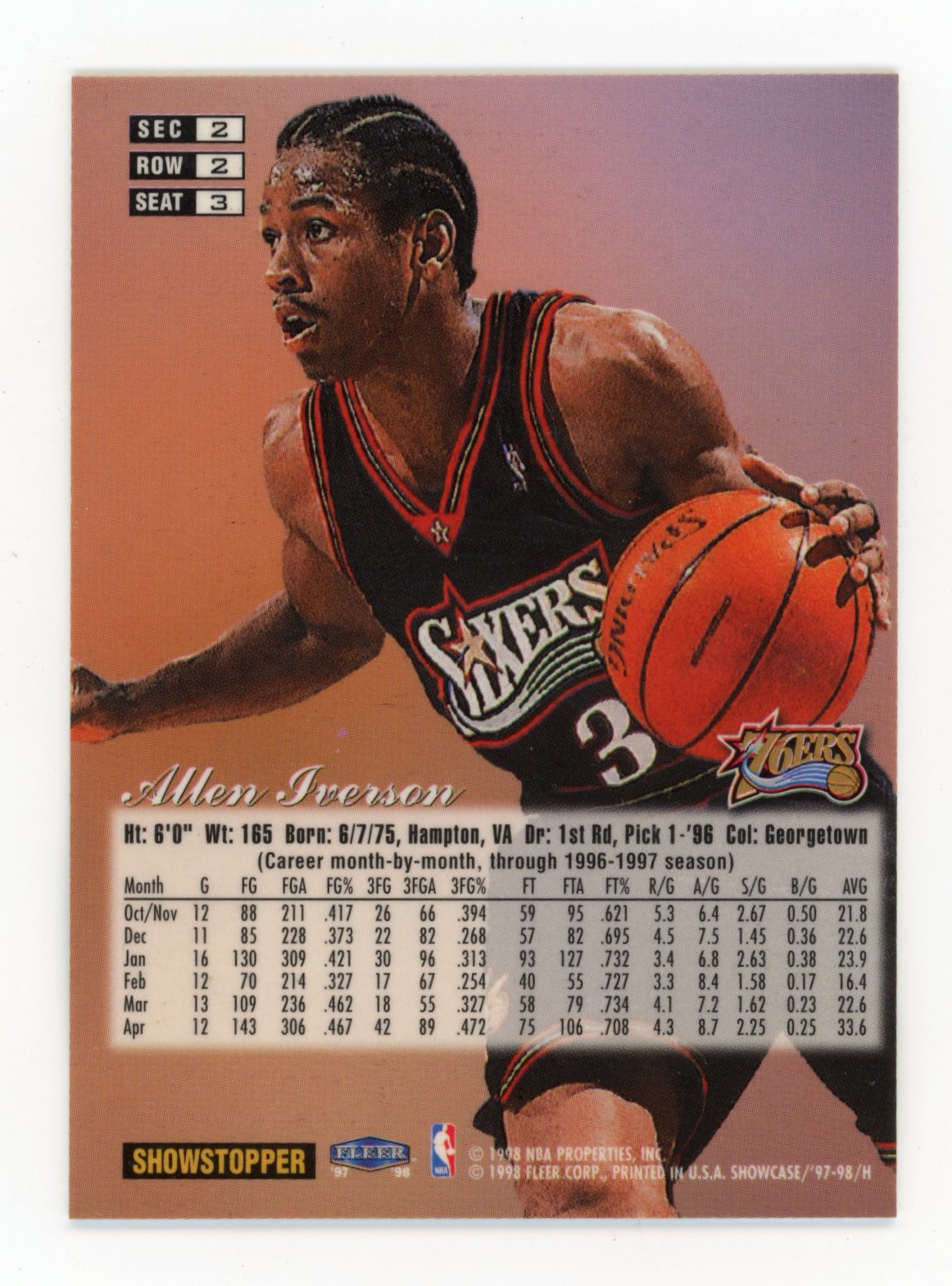 1997-98 Flair Showcase Allen Iverson #3 Flair Showcase Row 2 Philadelphia 76ers