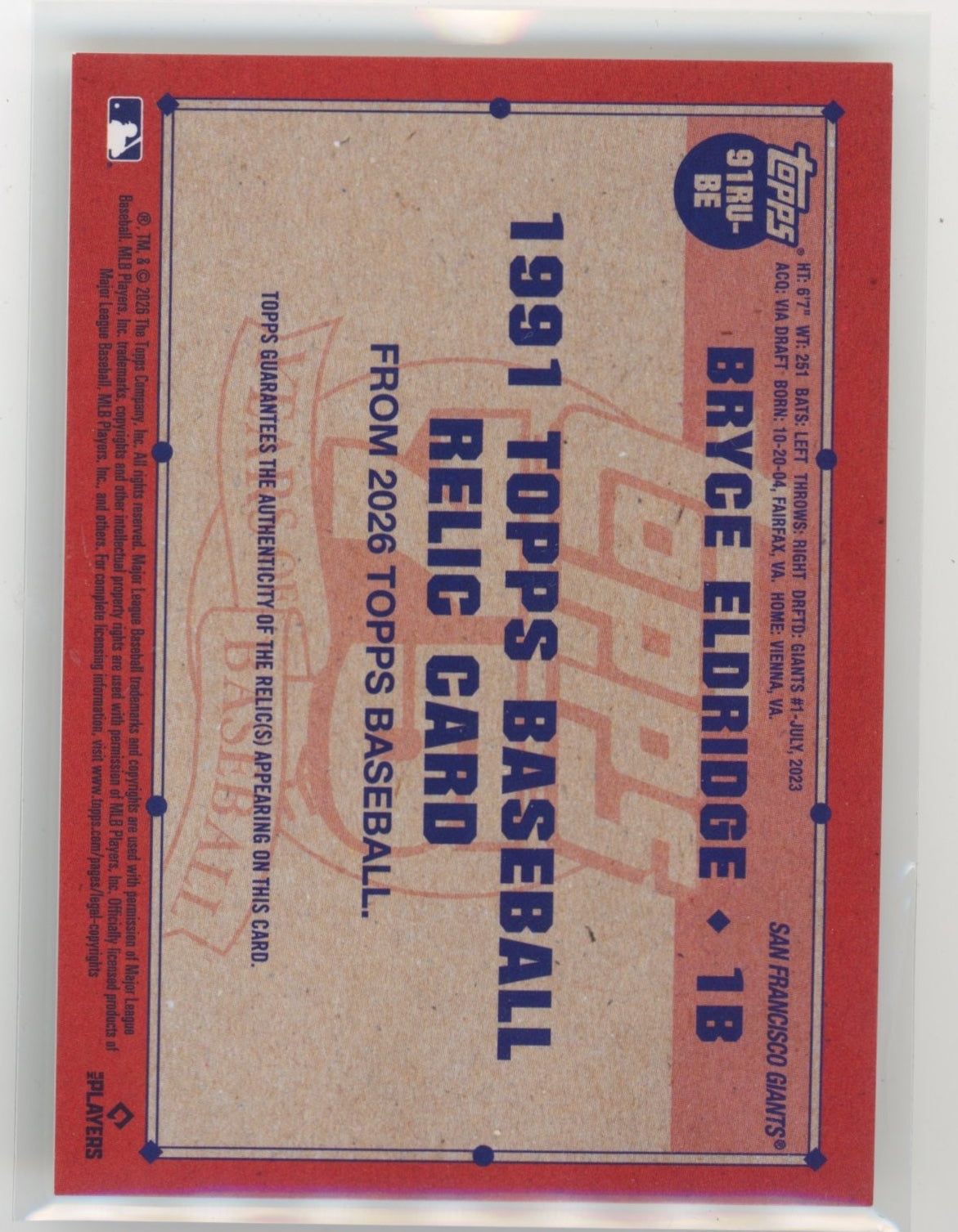 2026 Topps 75th Bryce Eldridge Patch San Francisco Giants
