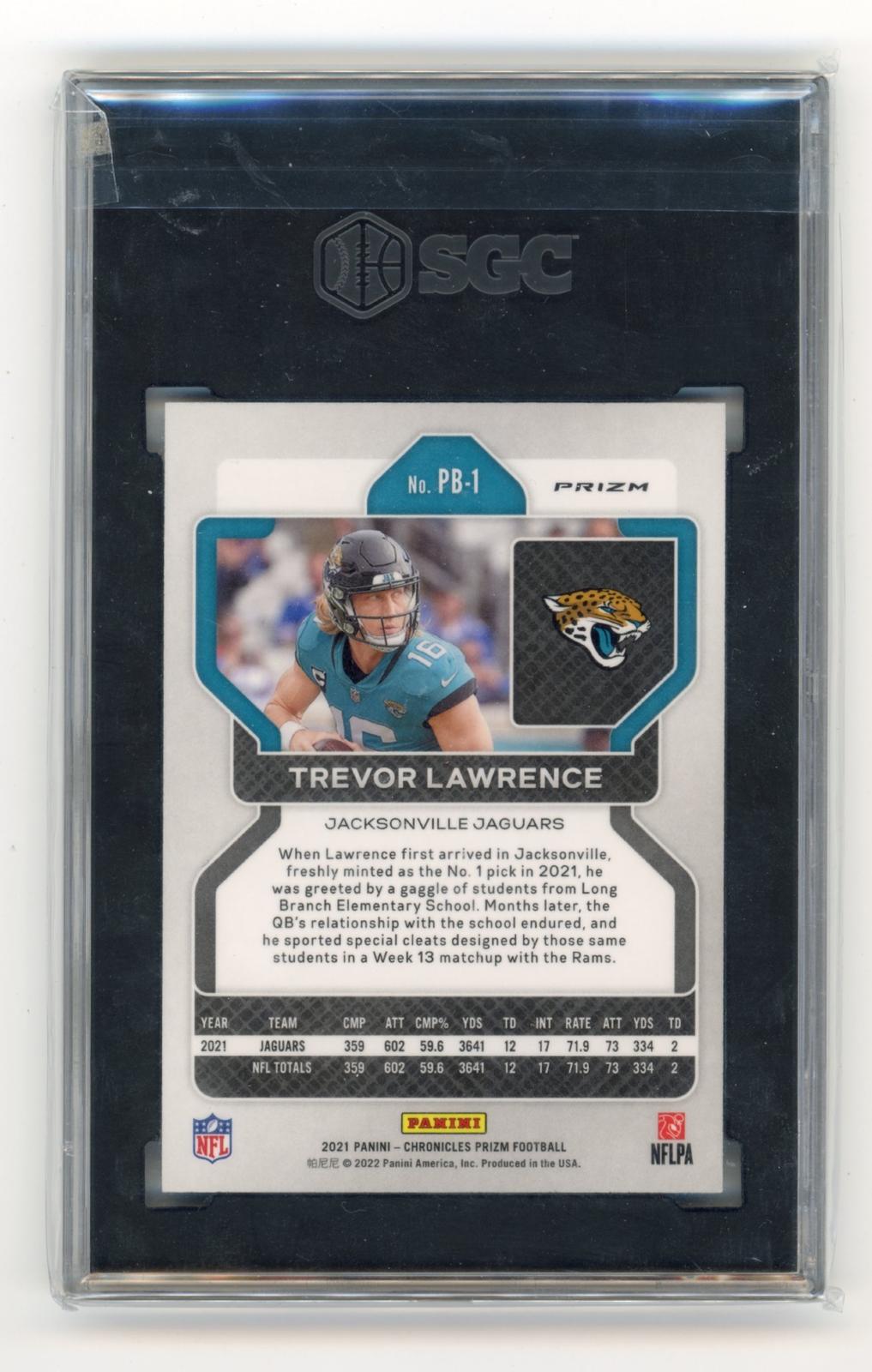 2021 Panini Chronicles Trevor Lawrence #PB-1 Prizm Black Silver SGC 9.5