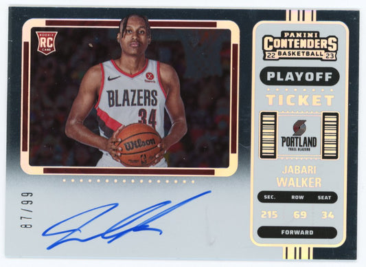 2022/23 Panini Contenders Jabari Walker Playoff Ticket RC #114 - Autograph #/99 Trailblazers