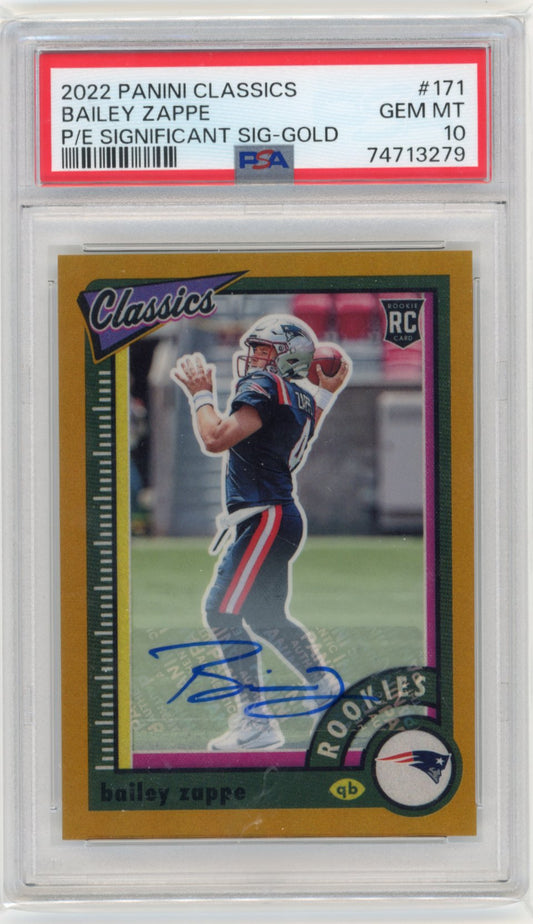 2022 Panini Classics Bailey Zappe RC #171 - Autograph Gold #/99 PSA 10 Patriots