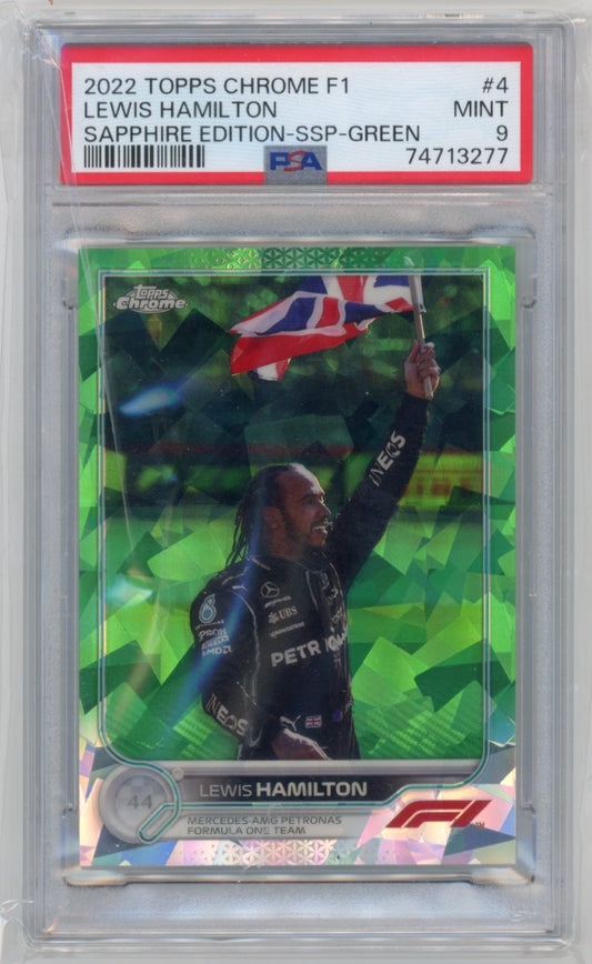 2022 Topps Chrome Sapphire F1 Lewis Hamilton #4 - SSP Green #/75 PSA 9