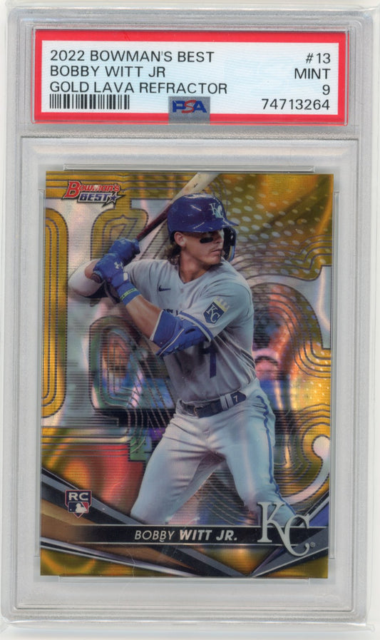 2022 Bowman's Best Bobby Witt Jr. RC #13 - Gold Lava #/75 PSA 9 Royals