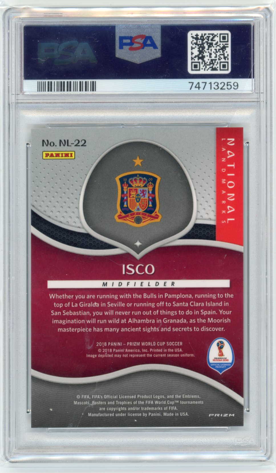 2018 Panini Prizm World Cup Isco National Landings #NL-22 - PSA 9 Spain