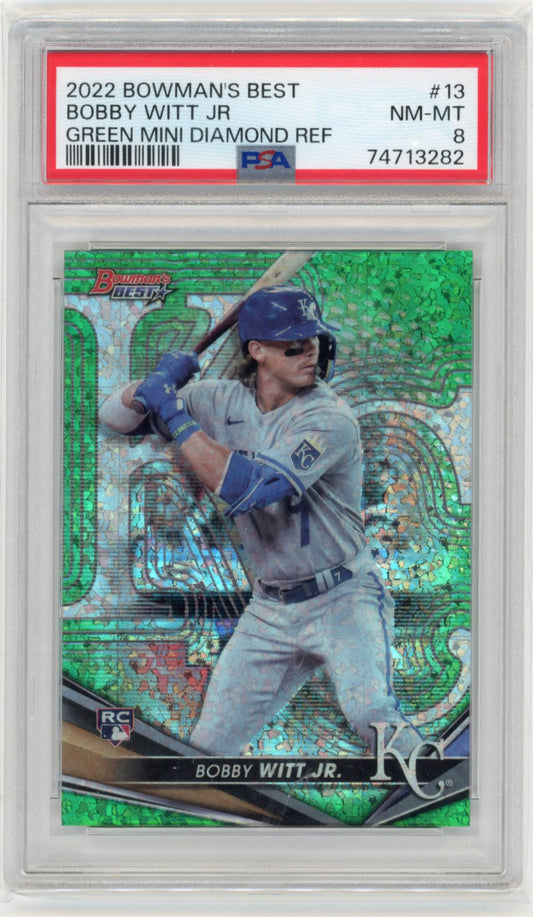 2022 Bowman's Best Bobby Witt Jr. RC #13 - Green Mini Diamond #/99 PSA 8 Royals