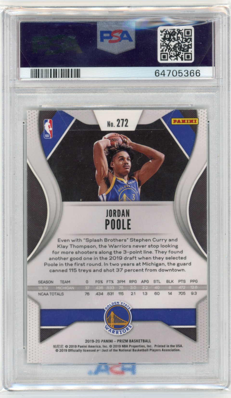 2019 Panini Prizm Jordan Poole RC #272 - PSA 10