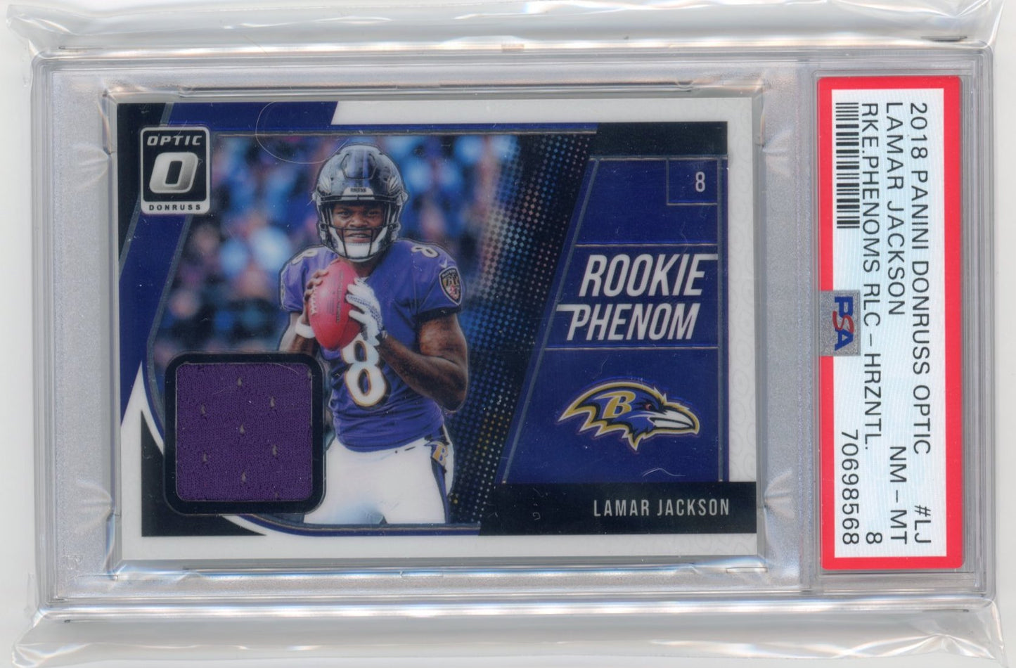 2018 Panini Donruss Optic Lamar Jackson Rookie Phenom #RP-LJ - Relic PSA 8 Ravens