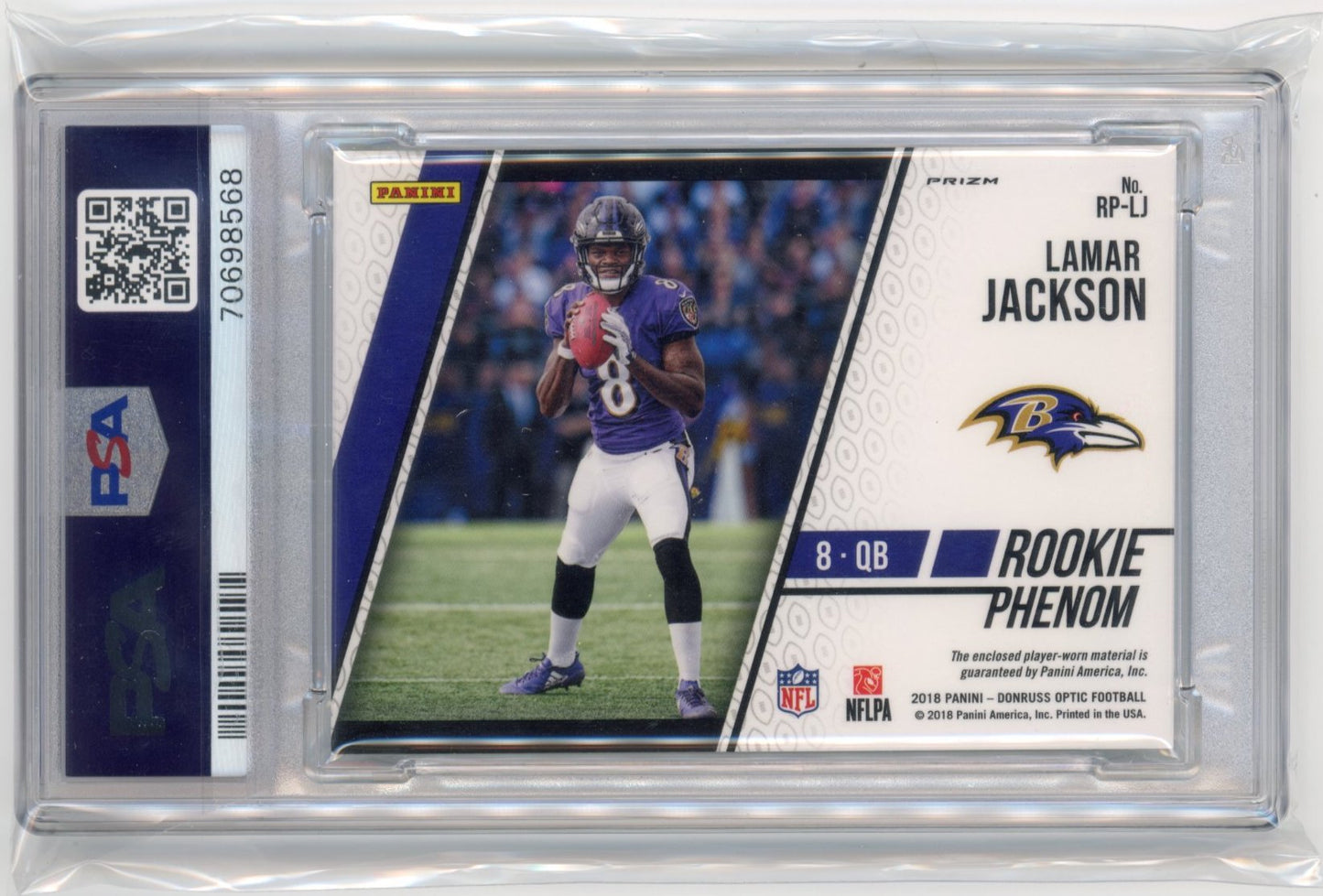 2018 Panini Donruss Optic Lamar Jackson Rookie Phenom #RP-LJ - Relic PSA 8 Ravens