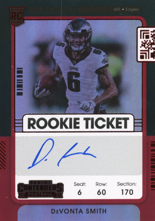 2021 Panini Contenders DeVonte Smith Rookie Ticket RC #107 - Autograph Red Zone Eagles