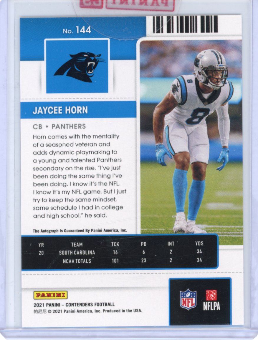 2021 Panini Contenders Jaycee Horn Rookie Ticket #144 - Autograph Panthers