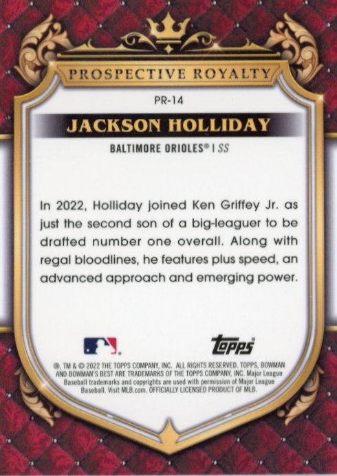 2022 Topps Bowmans Best Jackson Holliday Prospective Royalty #PR-14 - Orioles