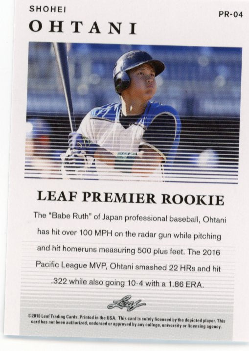 2018 Leaf Premier Rookie Shohei Ohtani RC #PR-04 - Dodgers