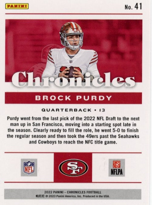 2022 Panini Chronicles Brock Purdy RC #41 - 49ers