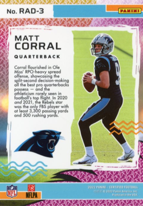 2022 Panini Certified Matt Corral #RAD-3 - Radical Rookies