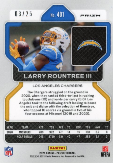 2021 Panini Prizm Larry Rountree III RC #401 - #/25 Blue Shimmer