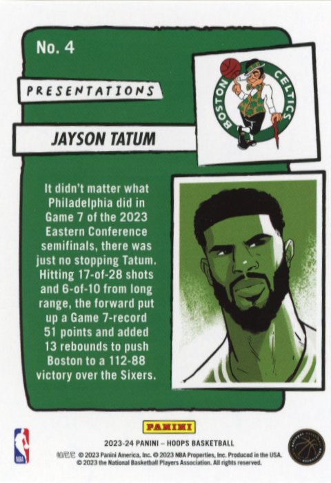 2023/24 Panini Hoops Jayson Tatum #4 - Presentations Celtics