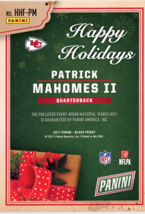 2017 Panini Black Friday Patrick Mahomess Happy Holidays #HHF-PM - Relic Chiefs