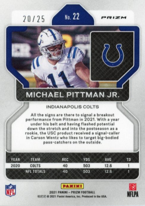 2021 Panini Prizm Michael Pittman Jr. #22 - #/25 Blue Shimmer