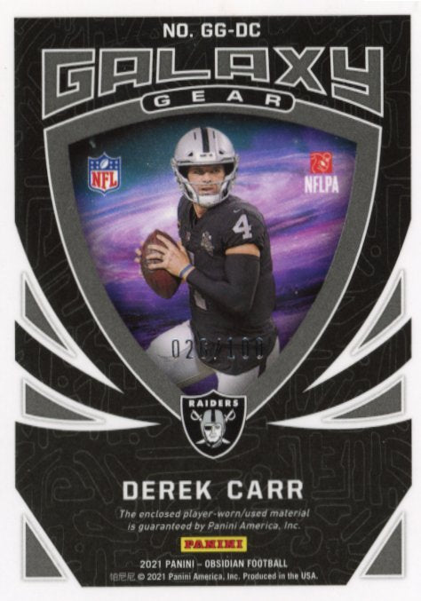 2021 Panini Obsidian Derek Carr Galaxy Gear #GG-DC - #/100 Relic