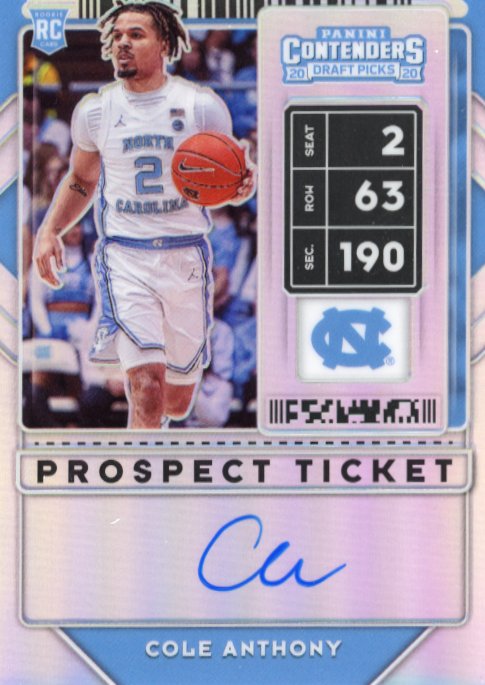 2020 Panini Contenders Draft Picks Cole Anthony Prospect Ticket #56 - Silver Autograph UNC