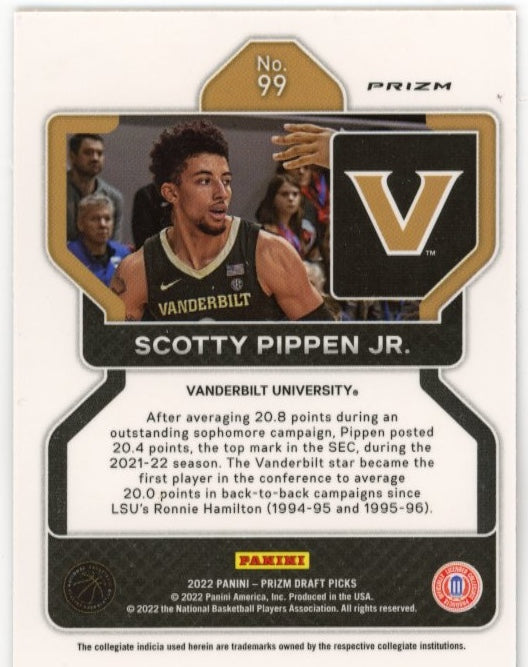 2022 Panini Prizm Draft Picks Scotty Pippen Jr. RC #99 - Tiger Vanderbilt