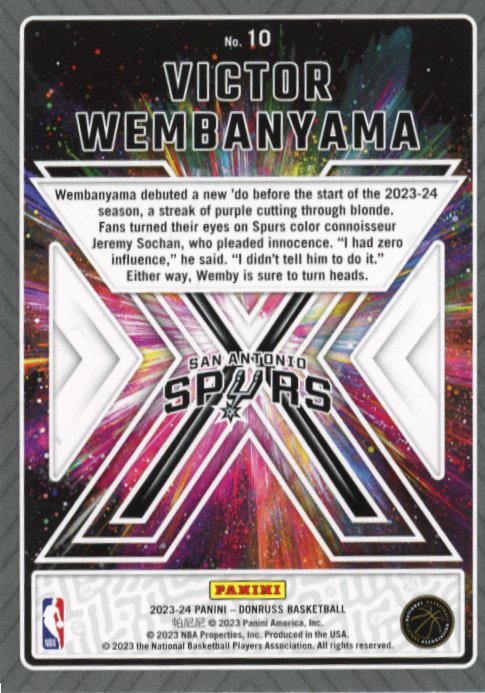 2023/24 Panini Donruss Victor Wembanyama Great X-Pectactions RC #10 - Spurs